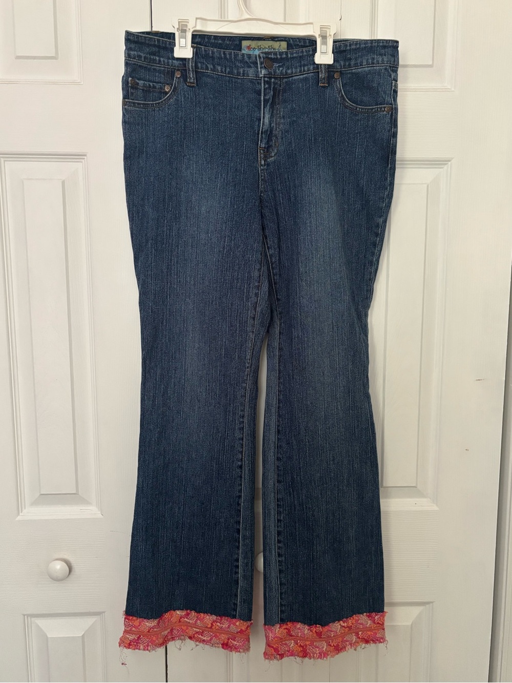 Classic Dark Blue Flare Jeans with Pink Trim - Women